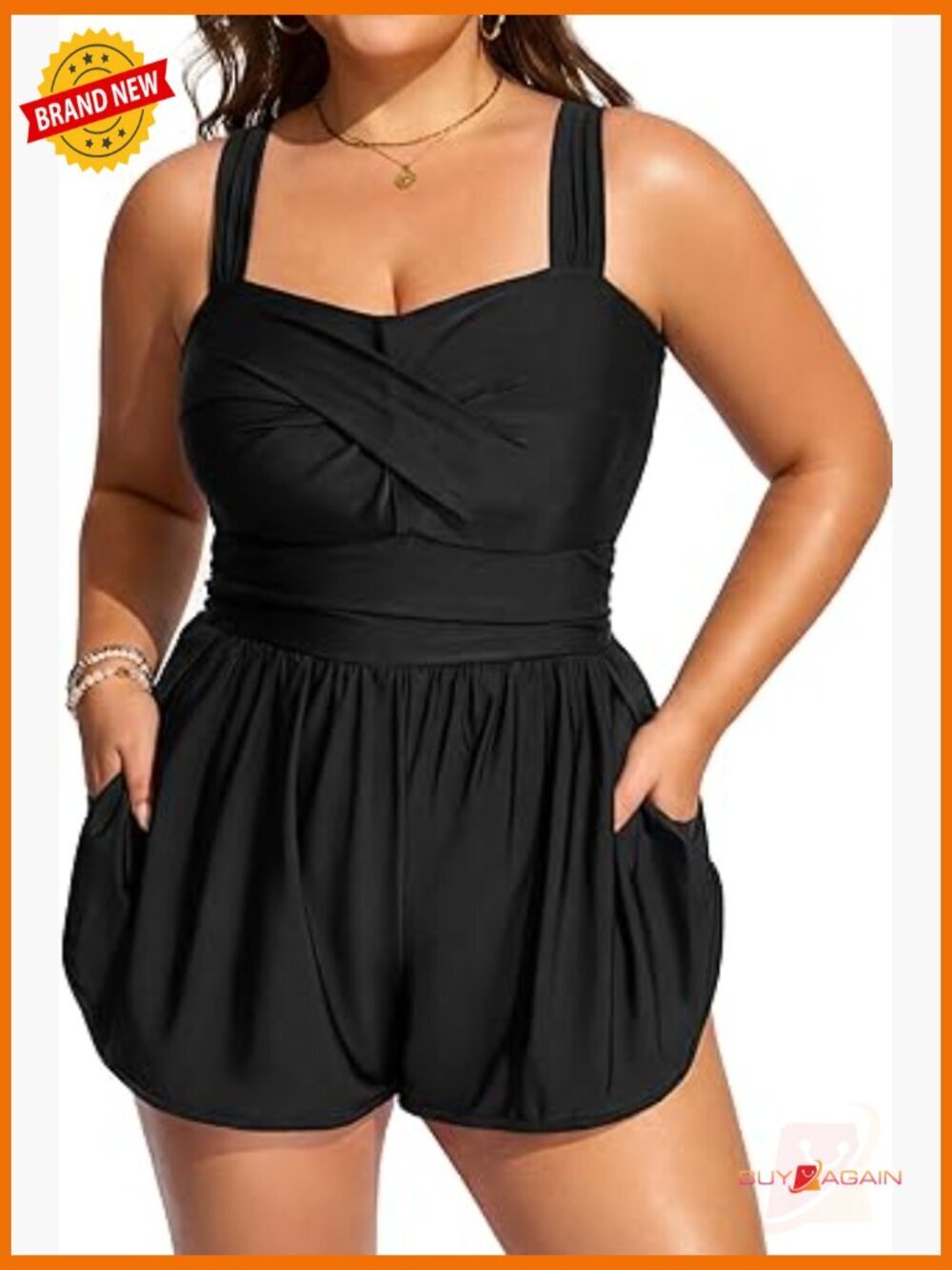 Plus Size Swim Romper Tummy Control One Piece Modest Bathing Suit with Shorts